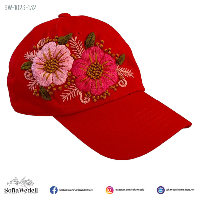 Gorra roja con bordado artesanal (SW-1023-132)