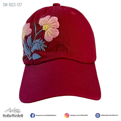 Gorra vino con bordado artesanal (SW-1023-137)