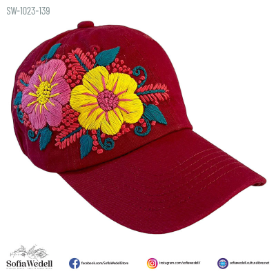Gorra vino con bordado artesanal (SW-1023-139)
