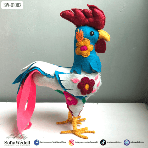 Gallo turquesa con Bordado Artesanal (SW-01082)