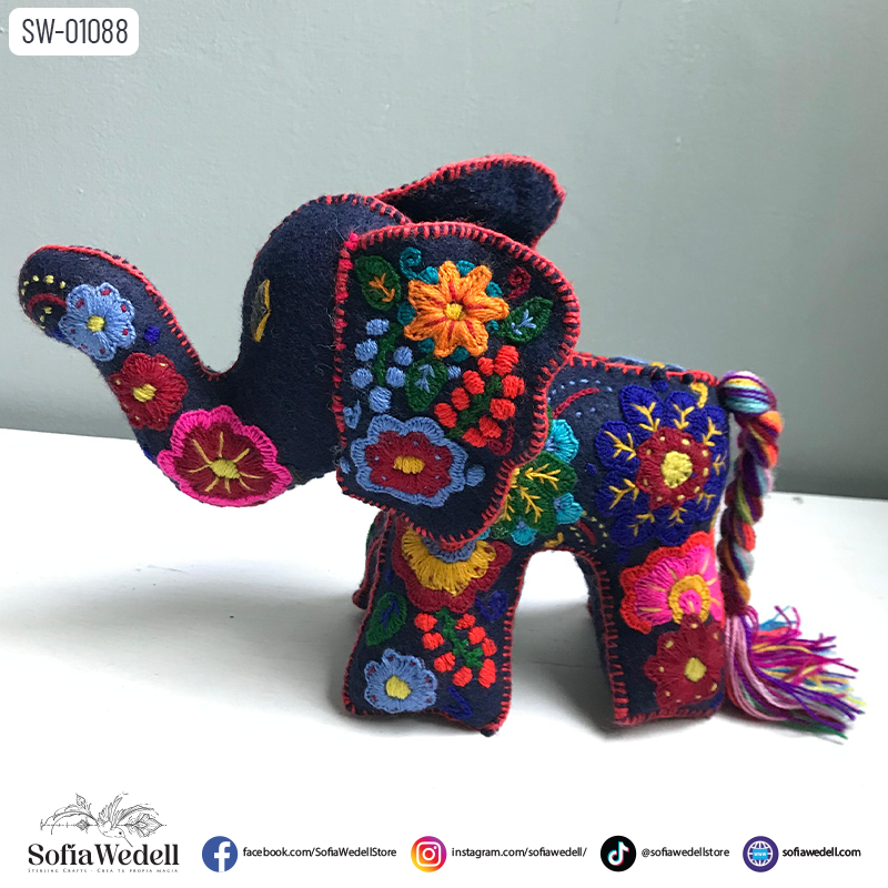 Elefante azul marino con Bordado Artesanal (SW-01088)